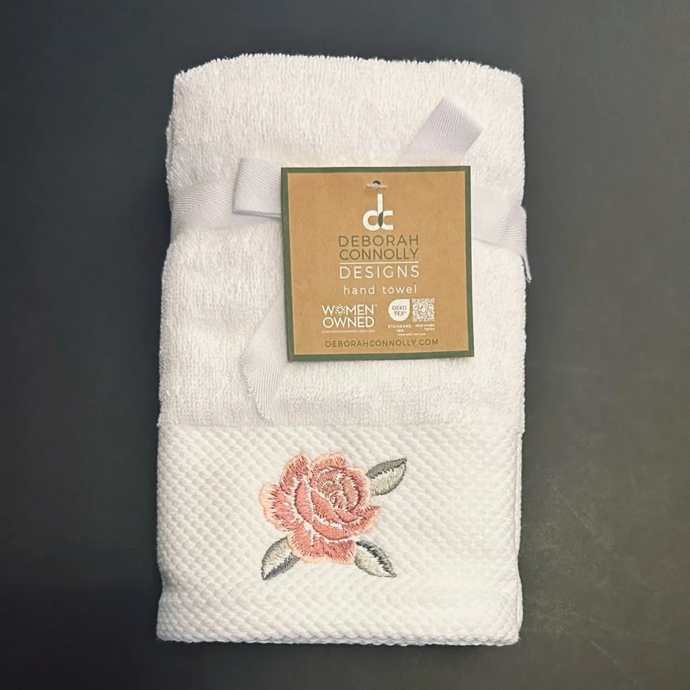 💥4pc DEBORAH CONNOLLY Floral/White Bath Hand Towel Set - Botanist/Classic Rose